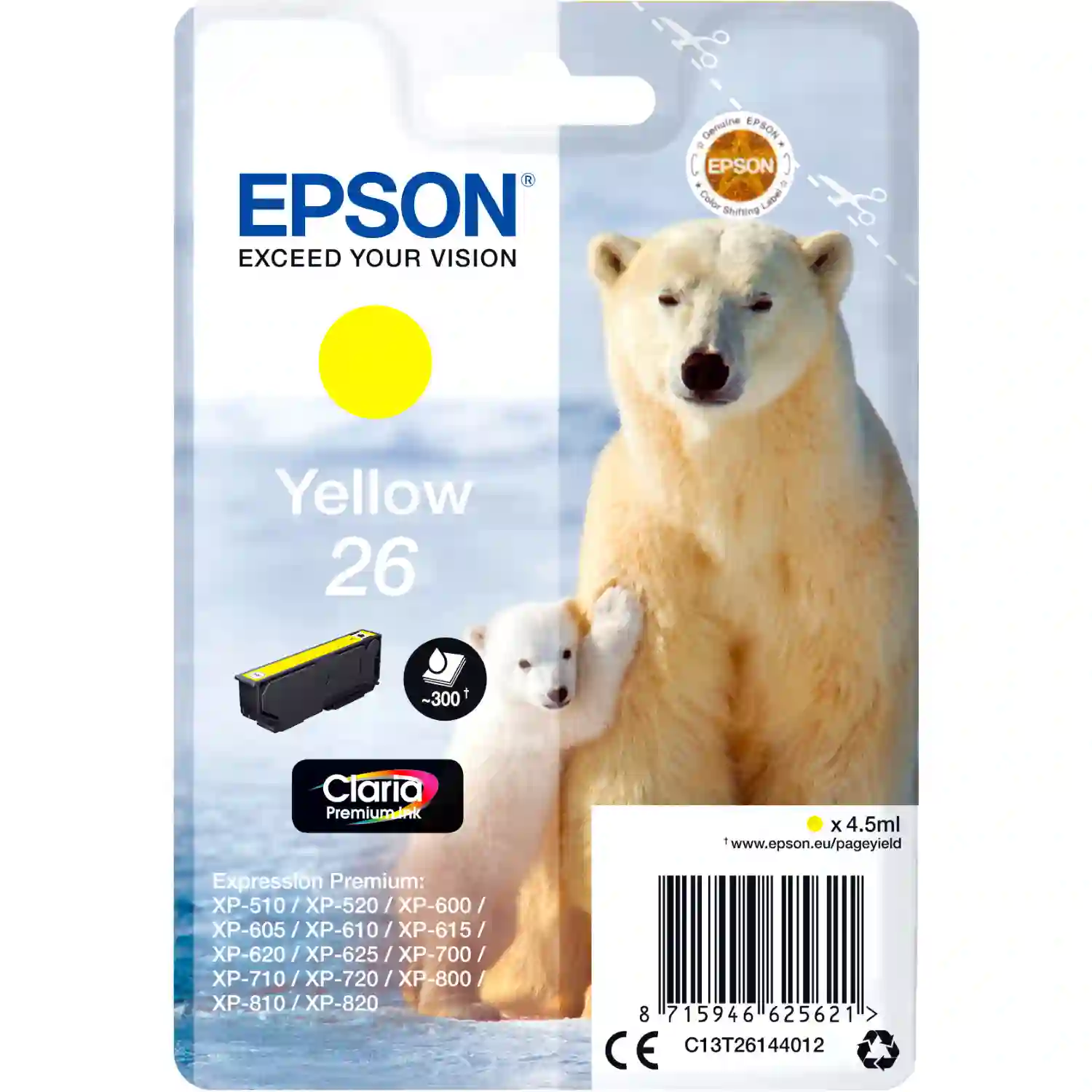 Картридж для струйного принтера EPSON 26 Yellow (C13T26144012) картридж print rite tfc450ypu1j pr 045h yellow 045h yellow 2200стр для canon lbp 611cn 613cdw 631cn 633cdw 635cx pr 045h yellow