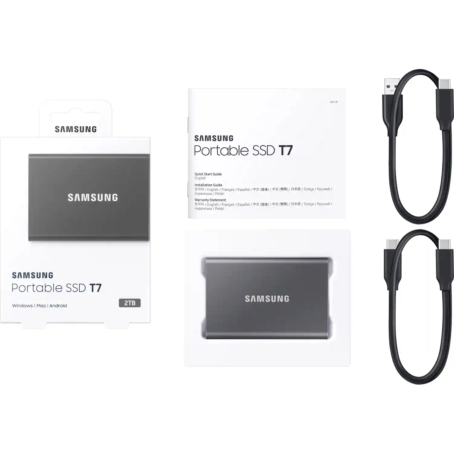 Внешний SSD диск SAMSUNG T7 2TB, USB 3.2, Titan Gray (MU-PC2T0T/WW)