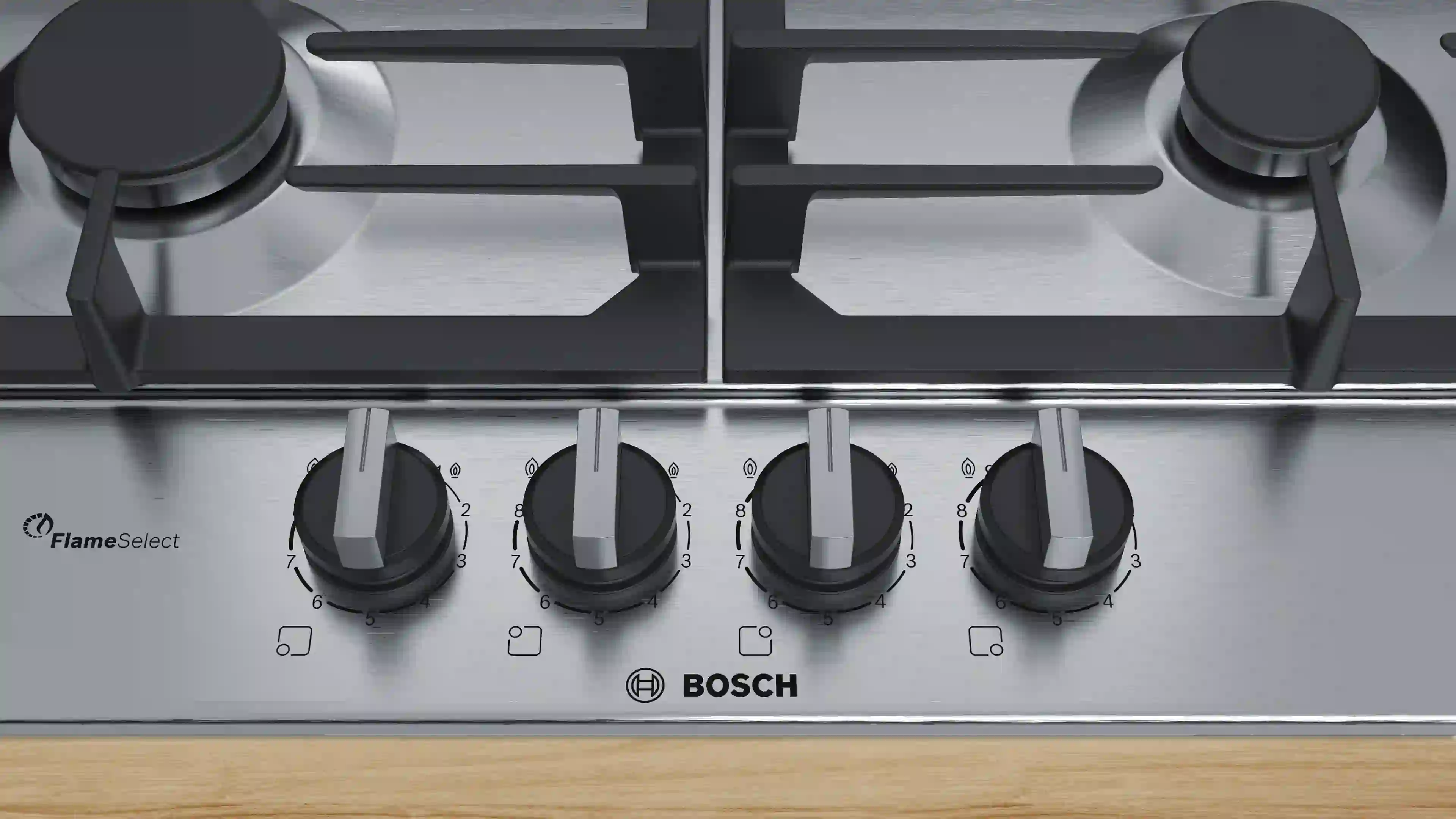 Встраиваемая газовая панель BOSCH PCP6A5B90M, серебристая