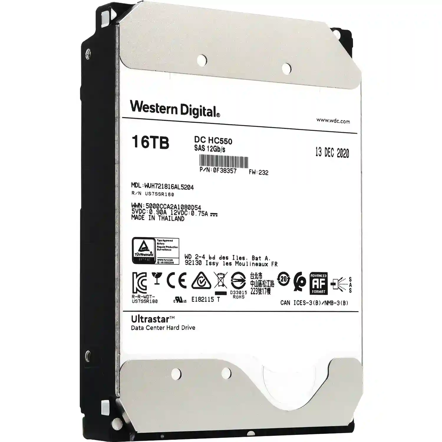 Внутренний HDD диск WD Ultrastar DC HC550 16TB, SAS, 3.5" (WUH721816AL5204) Вид №1