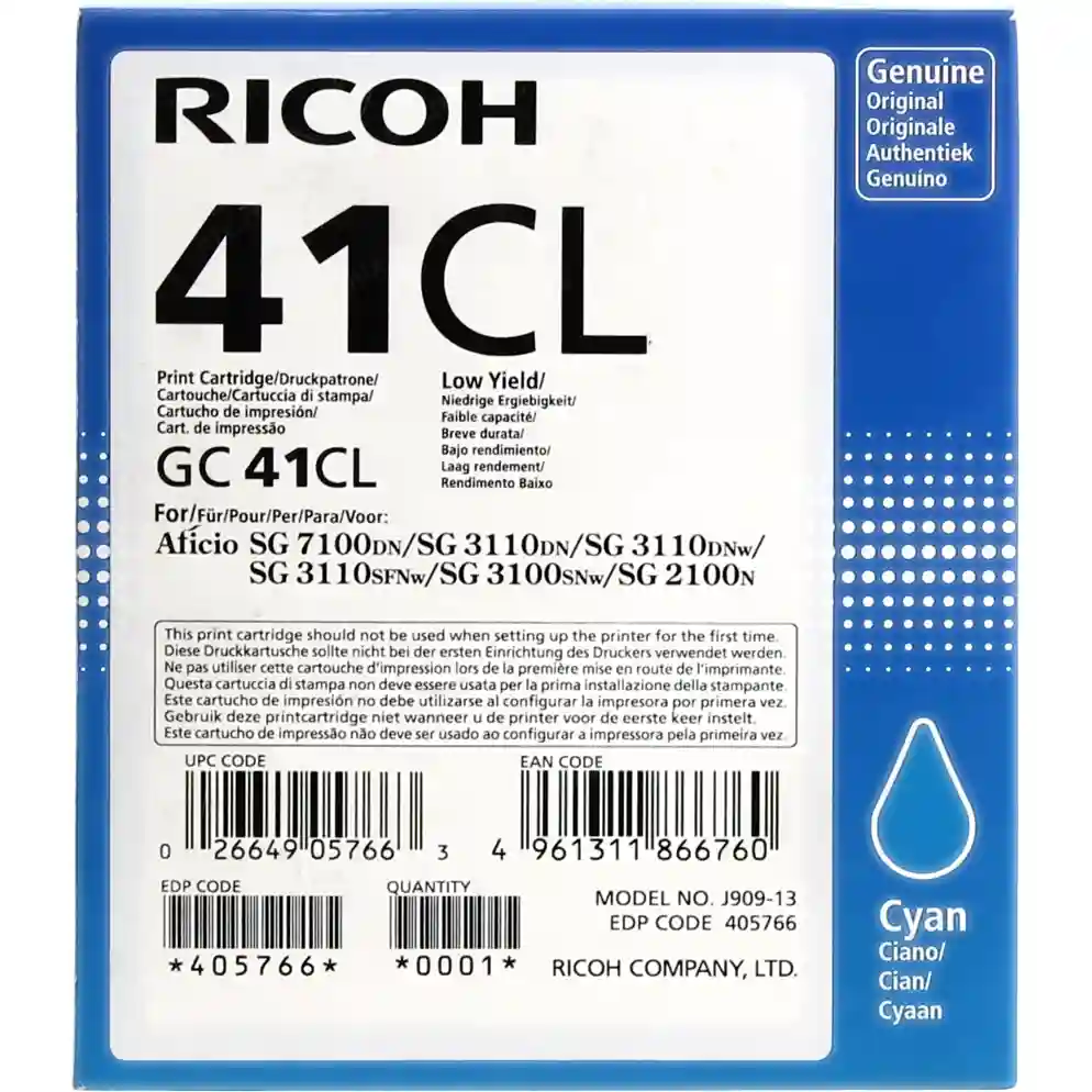 Картридж для гелевого принтера RICOH GC 41CL Cyan (405766)