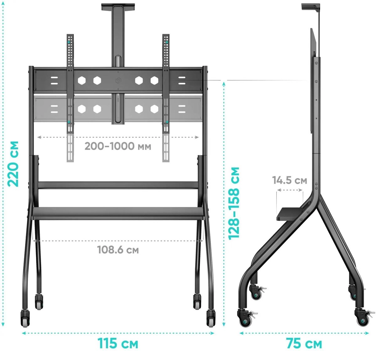 Мобильная стойка ONKRON TS2080 BLACK 50-100''