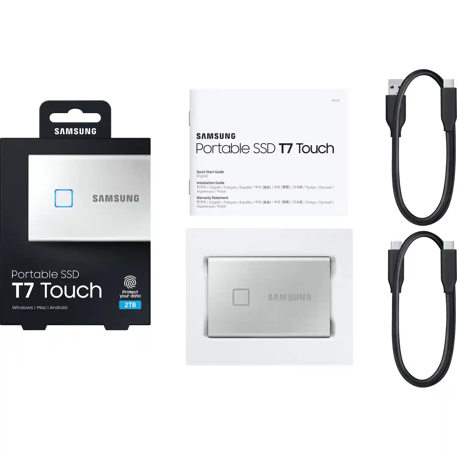 Внешний SSD диск SAMSUNG T7 Touch 2TB, USB 3.2, Silver (MU-PC2T0S/WW)