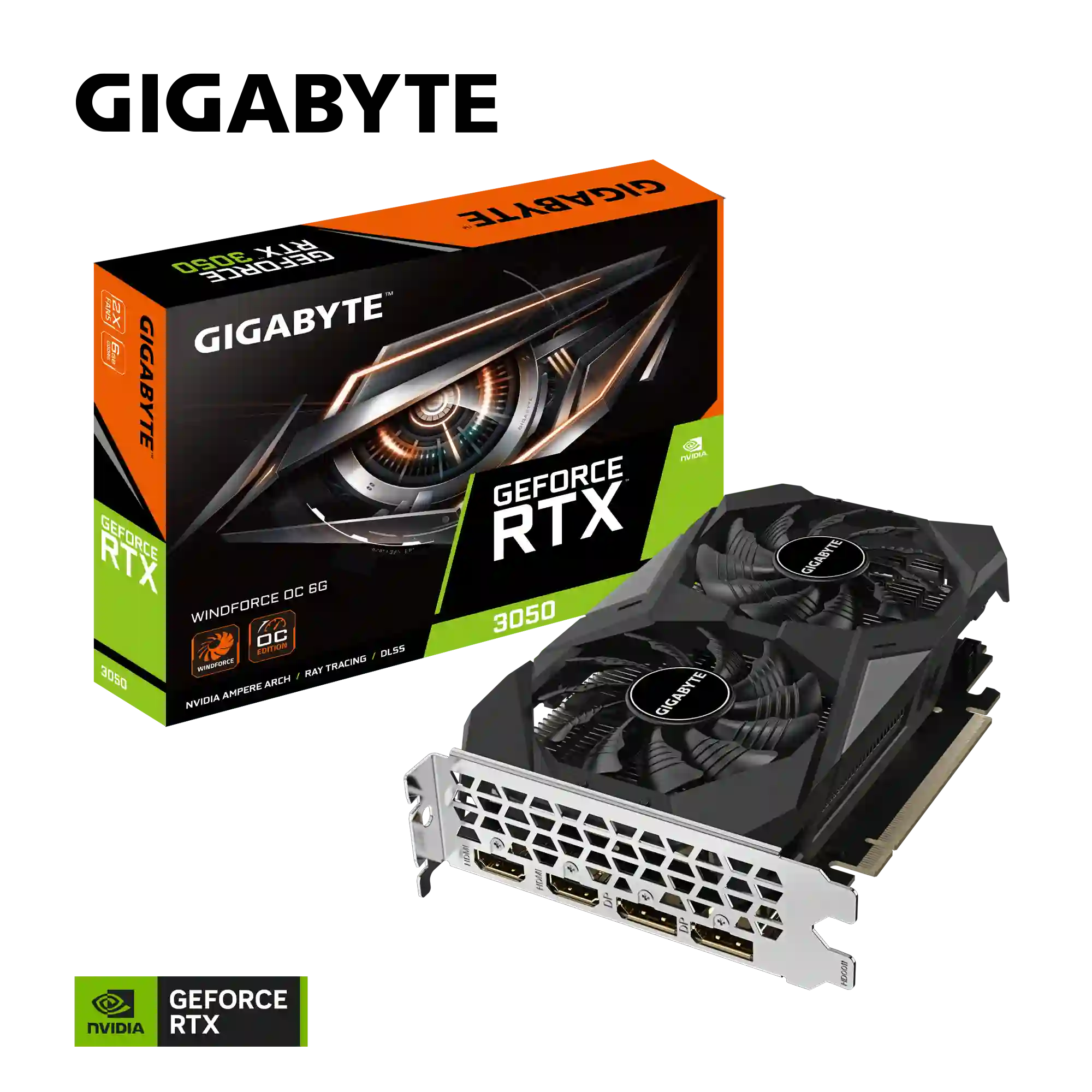 Видеокарта GIGABYTE GeForce RTX 3050 Windforce OC 6Gb (GV-N3050WF2OC-6GD)