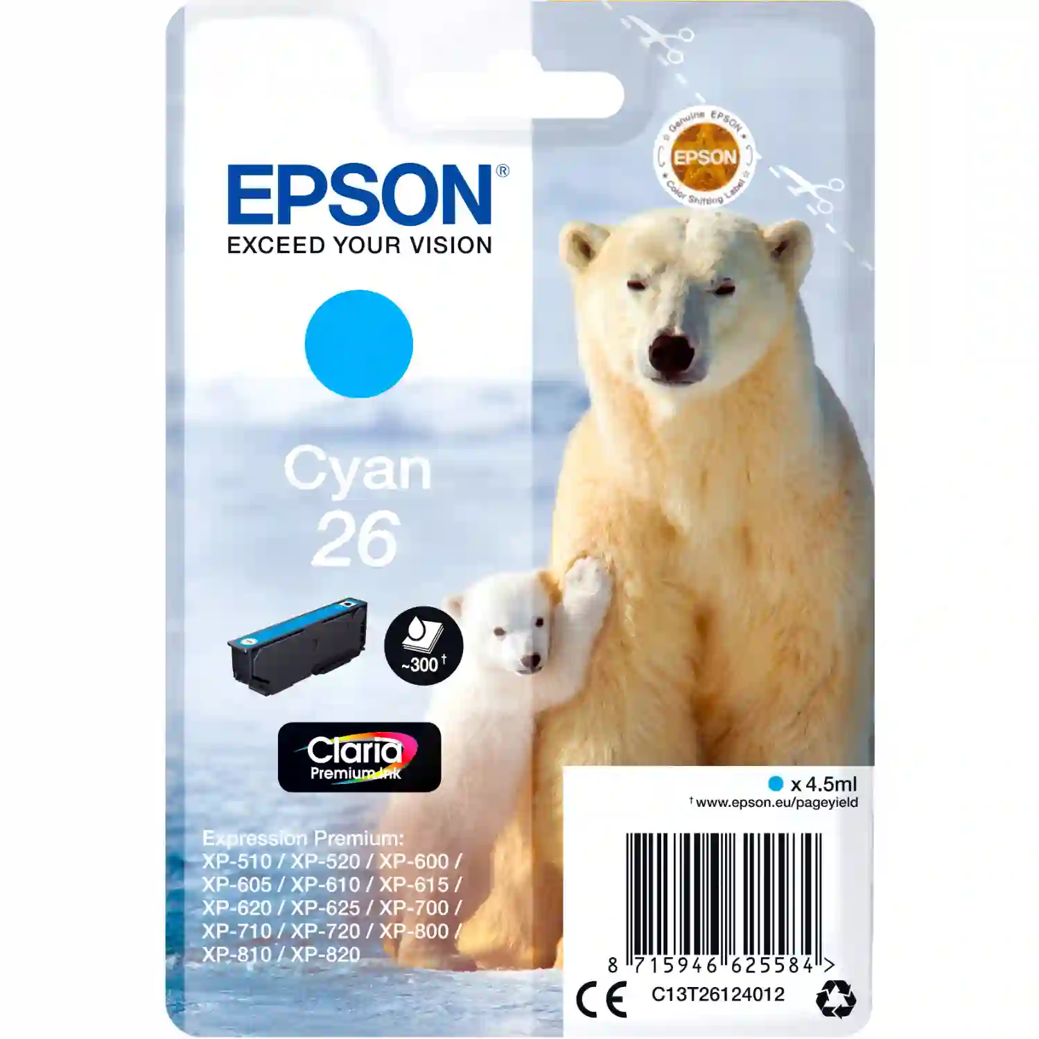 Картридж для струйного принтера EPSON T2612 Cyan (C13T26124012)