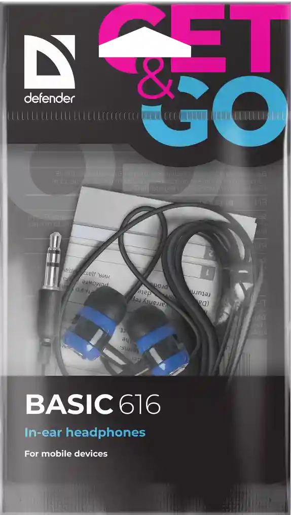 Наушники вставки DEFENDER Basic 616 (63616) чёрный + синий