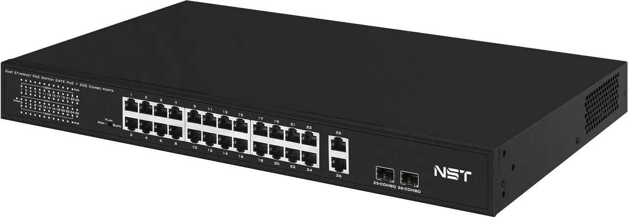 PoE-коммутатор NST Fast Ethernet RJ45x24 (NS-SW-24F2G-P)