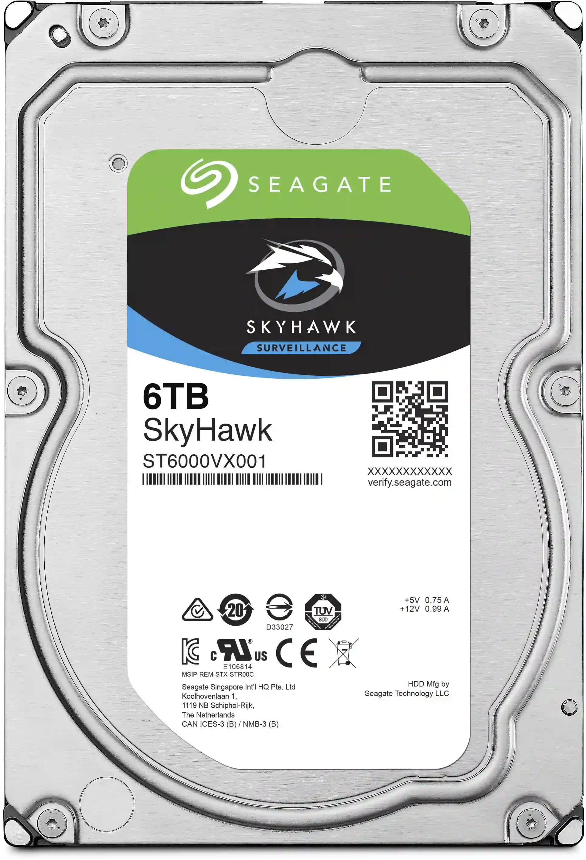 Внутренний HDD диск SEAGATE SkyHawk 6TB, SATA3, 3.5" (ST6000VX001)