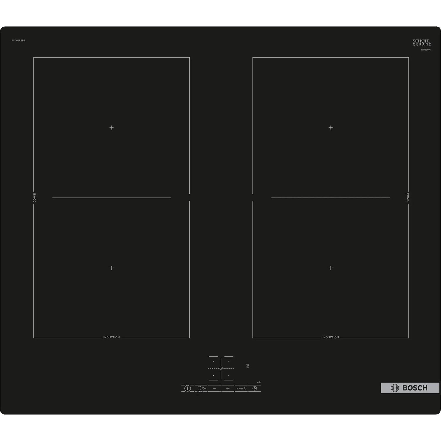 

Встраиваемая индукционная панель BOSCH PVQ61RBB5E Serie 4, Чёрный