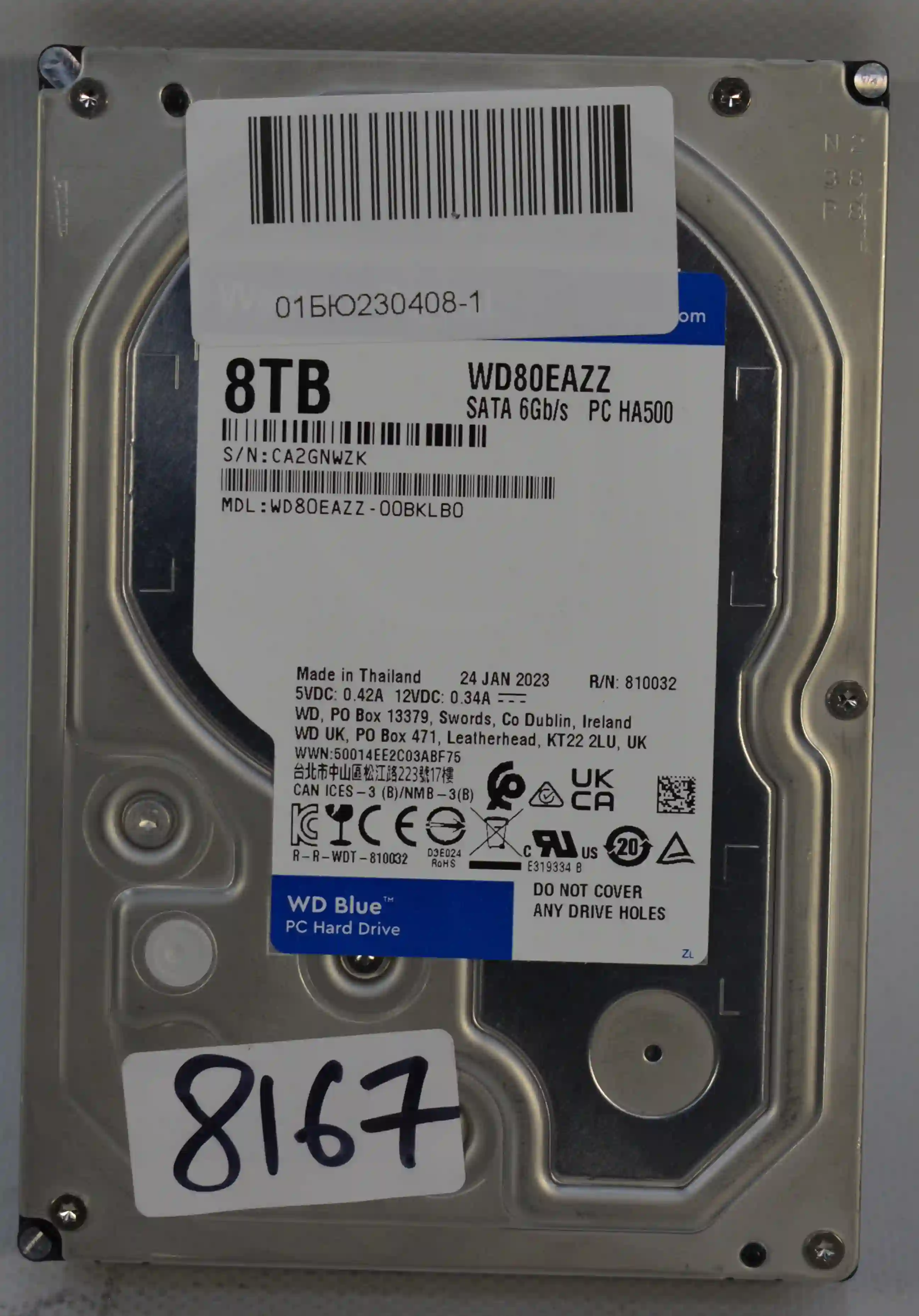 Внутренний HDD диск WD Blue 8TB, SATA3, 3.5" (WD80EAZZ) k5 000008167