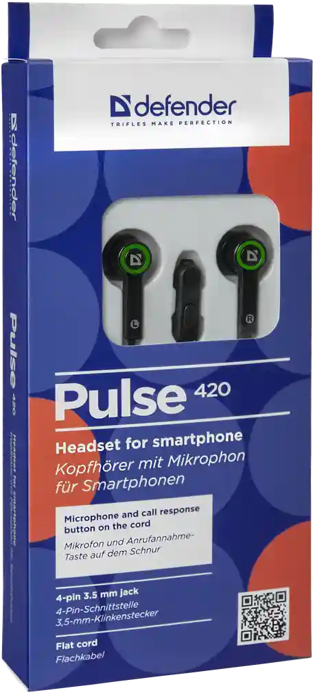 Наушники проводные DEFENDER Pulse 420 black/green (63422)