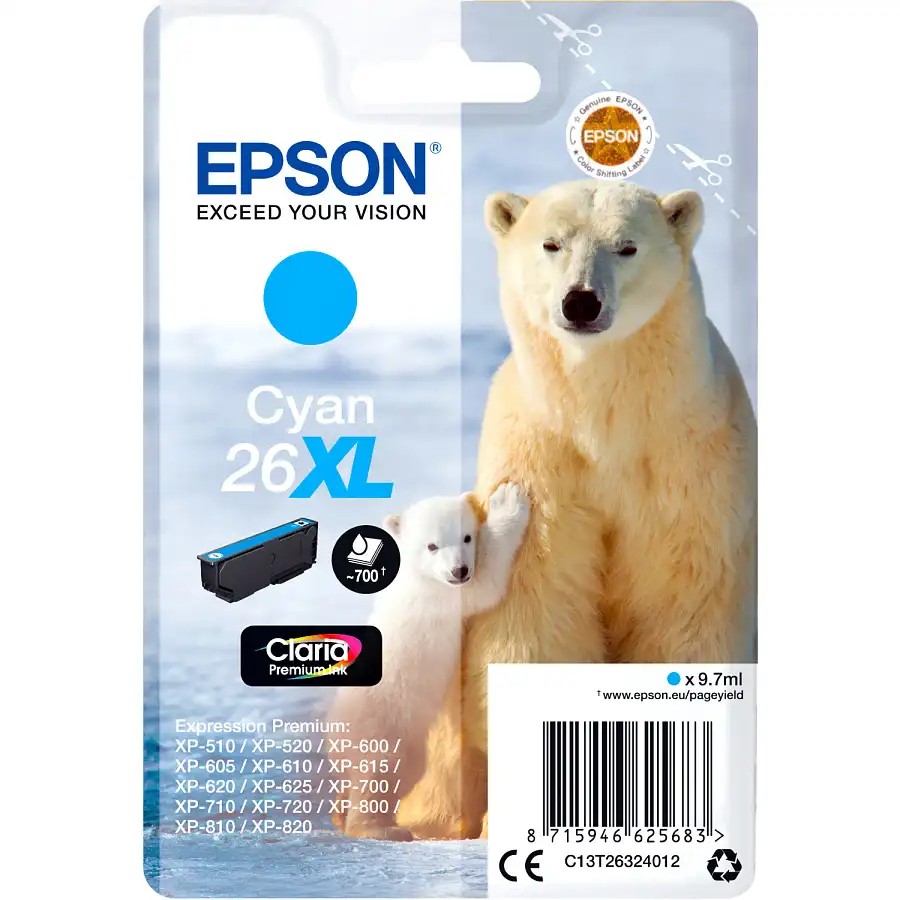 Картридж для струйного принтера EPSON 26XL Cyan (C13T26324012)