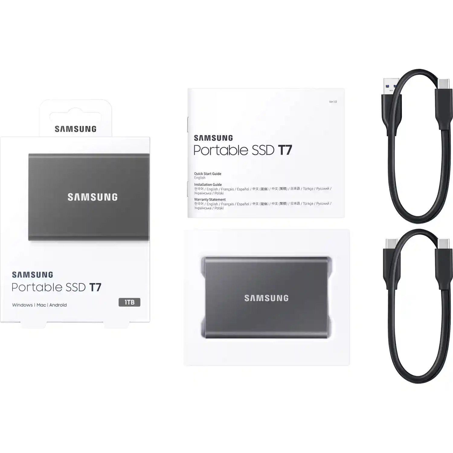 Внешний SSD диск SAMSUNG T7 1TB, USB Type-C, Black (MU-PC1T0T/WW)