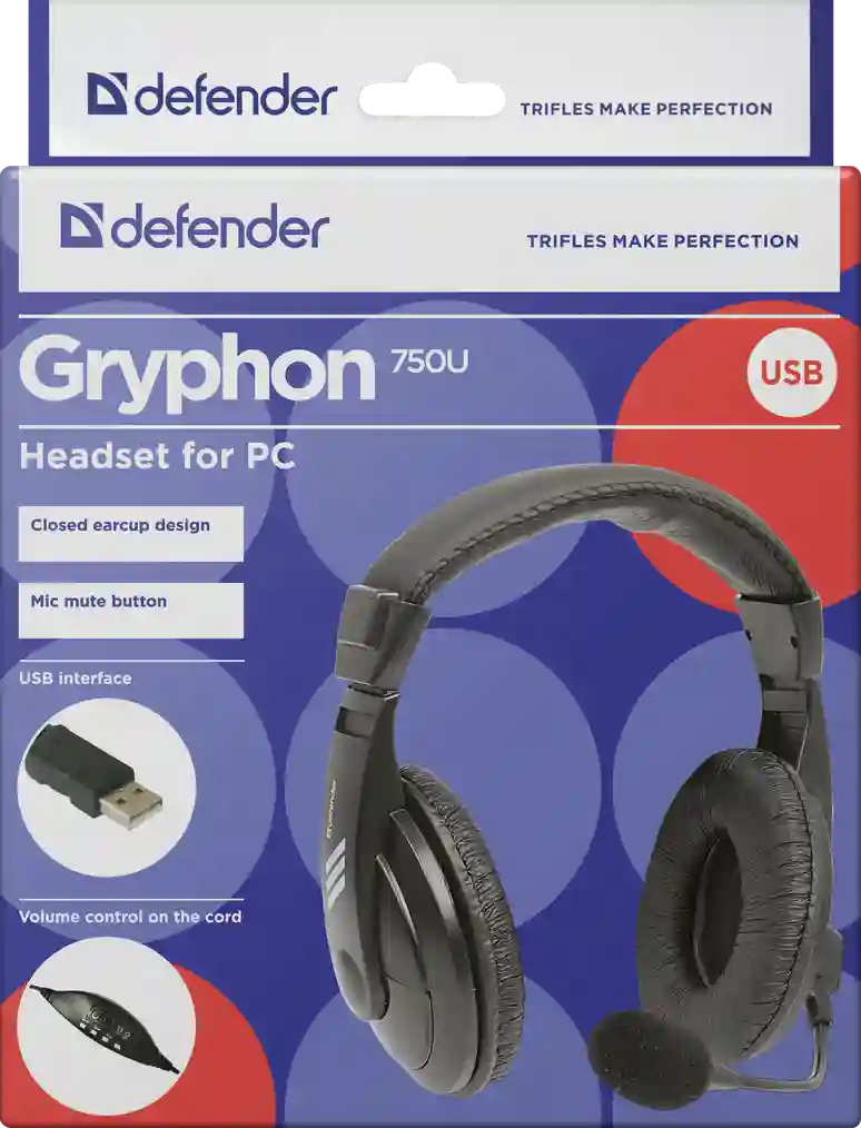 Гарнитура проводная DEFENDER Gryphon 750U Black (63752)